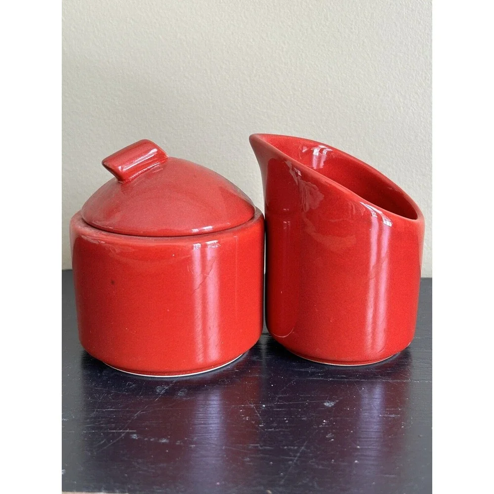 Waechtersbach Spain‎ Creamer & Sugar Bowl Lidded Red Vintage